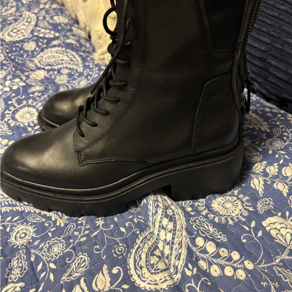 Black Combat Boots with High Top and Chunky Sole